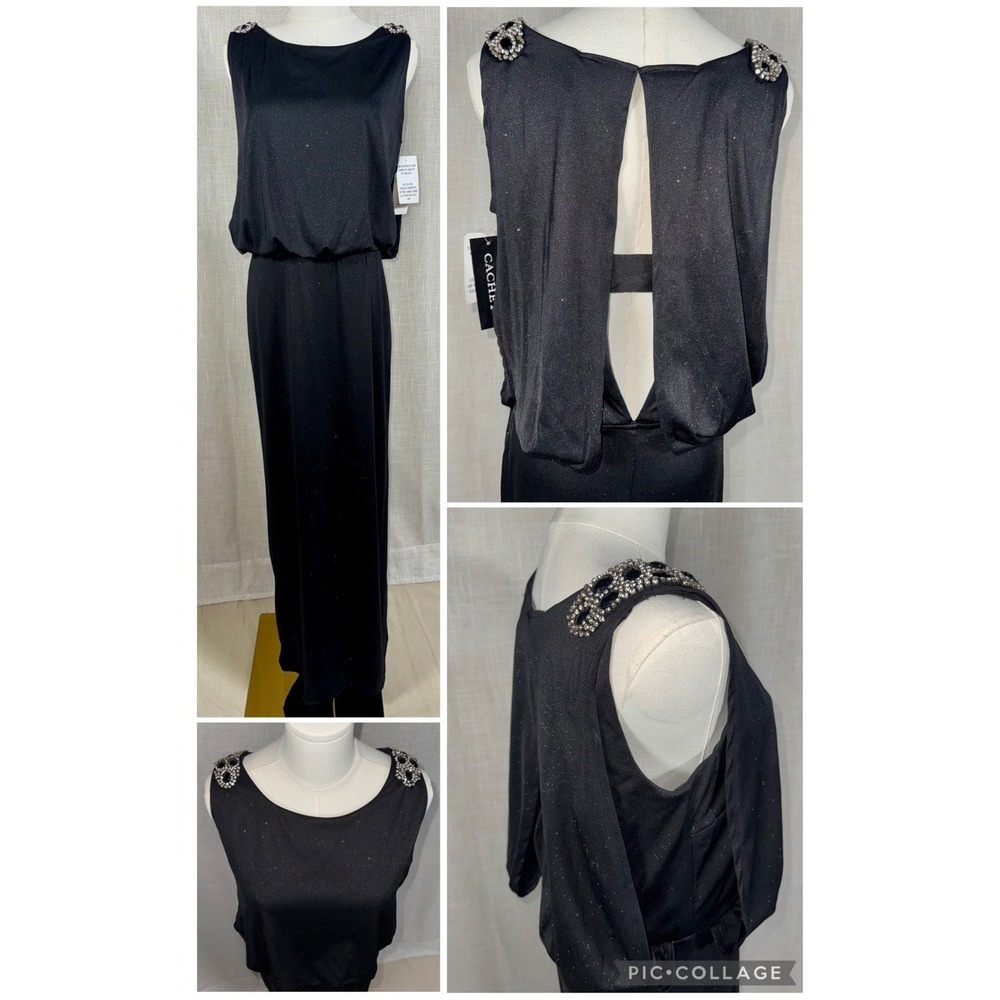 NWT Jackie Jon Women's Sz 8 Formal Black Dress Embellishments Crystals Shimmer